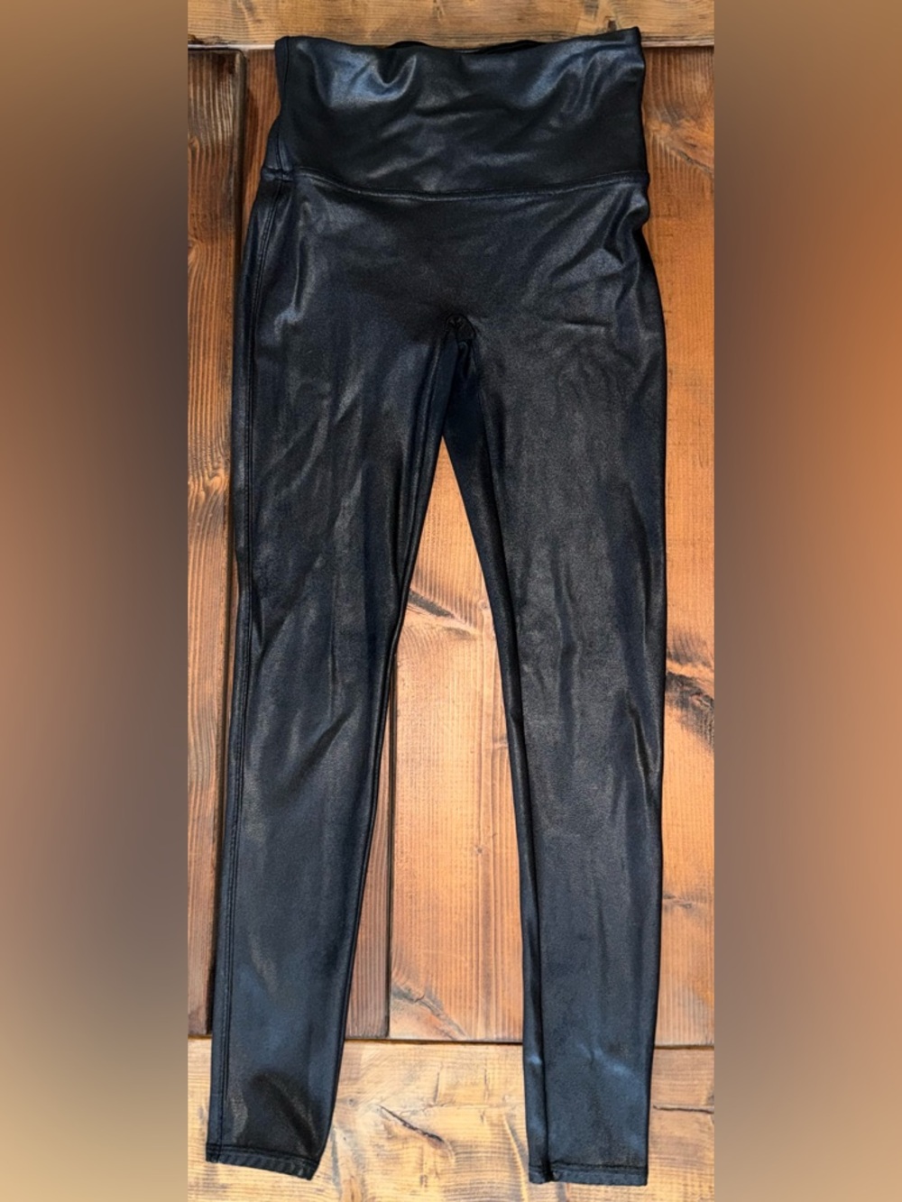 Spanx Faux Leather Leggings Size Large Black High Rise Sculpting